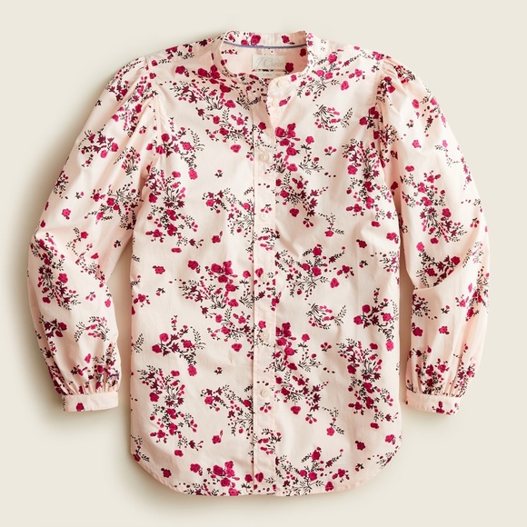 J. Crew Tops - J. Crew Classic-fit collarless puff sleeve shirt in budding floral Pink Size 12